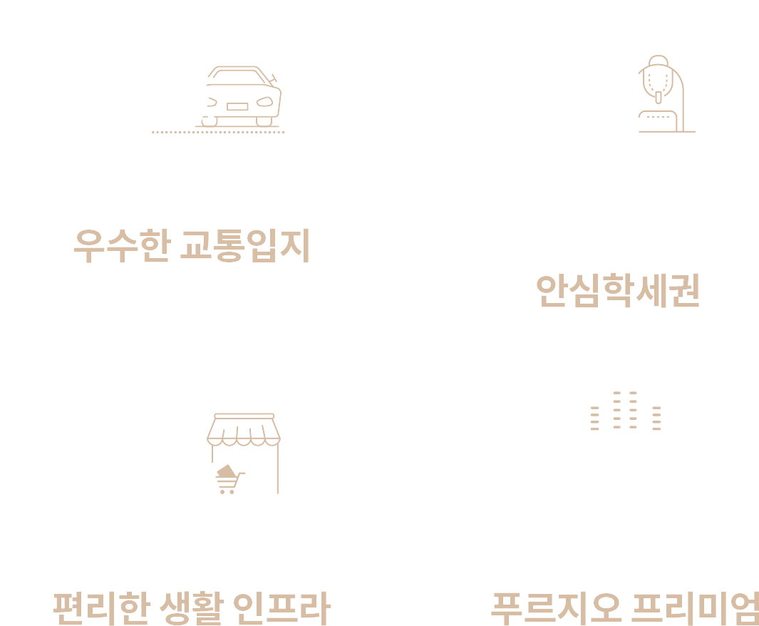 우수한 교통입지, 안심학세권, 편리한 생활 인프라, 푸르지오 프리미엄